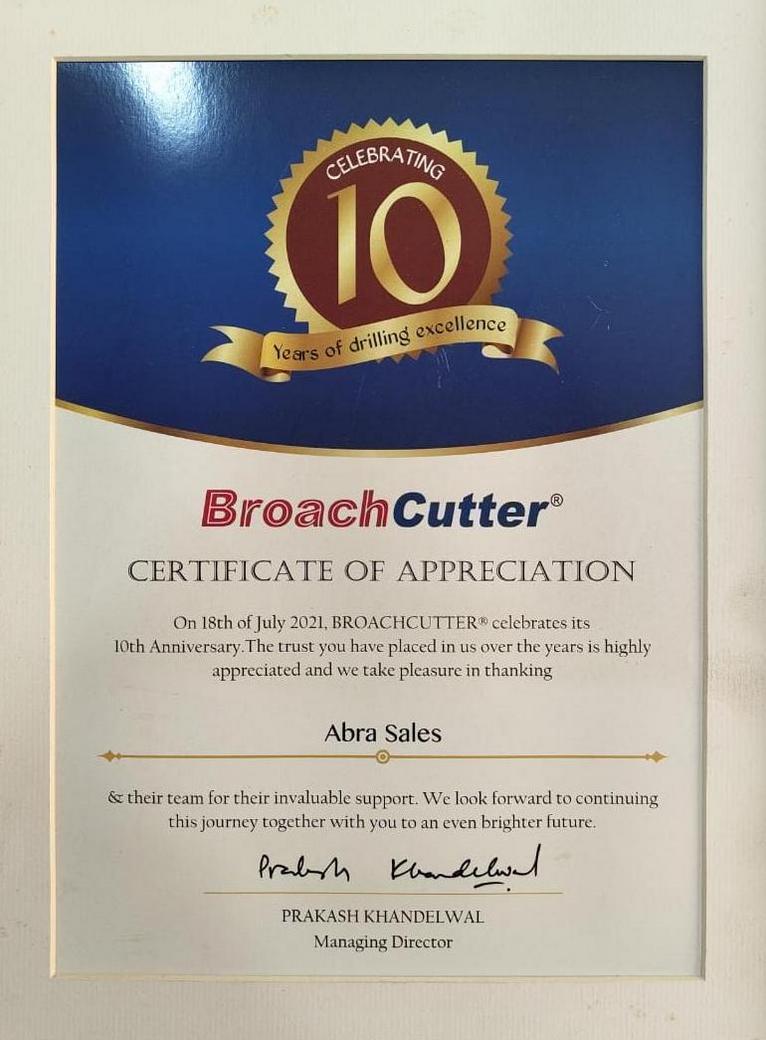 BroachCutter Certificate
